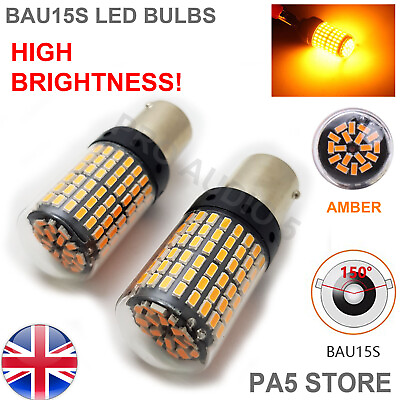 #ad 2x AMBER BAU15S 144 LED Bulbs OFFSET Bright Signal Indicator Lights PY21W 1156 GBP 12.99