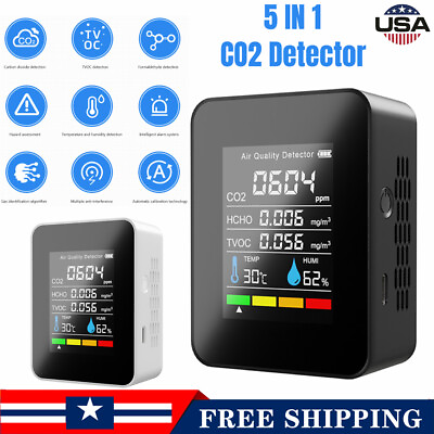 #ad 5 in 1 Portable LCD CO2 Meter Air Quality Carbon Dioxide Detector Tester Monitor $18.15