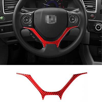 Red Carbon Fiber Steering Wheel Cover Trim For Honda Civic Coupe 2013 2015 $12.92