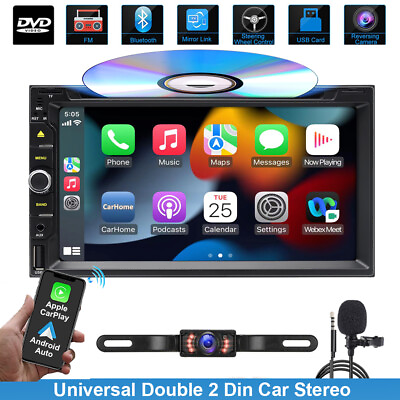 #ad Double 2 Din In Dash w Apple Carplay 7quot;Car Stereo Radio CD DVD Player AUX BT Cam $114.50