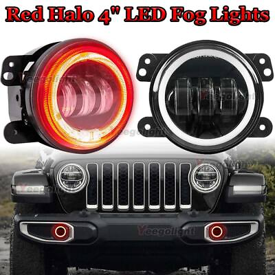 #ad 4quot; Fog Light LED RED Halo Ring Angle Eye Amber DRL for 2007 18 Jeep Wrangler JK $42.99