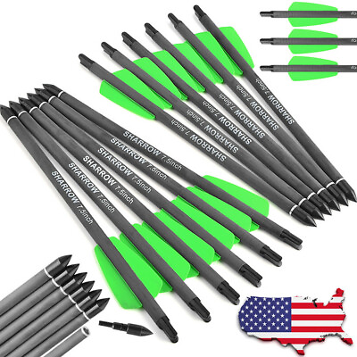 12X 7.5quot; 15#x27;#x27; Crossbow Bolts Carbon Arrow Vanes Point Tips Archery Hunting Shoot $20.67