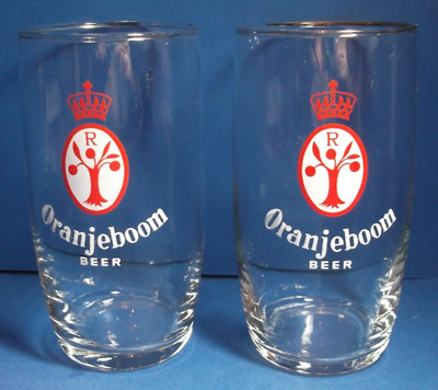 #ad 2 x RARE Vintage ORANJEBOOM HOLLAND Netherlands DUTCH Pilsner BEER GLASSES $24.50