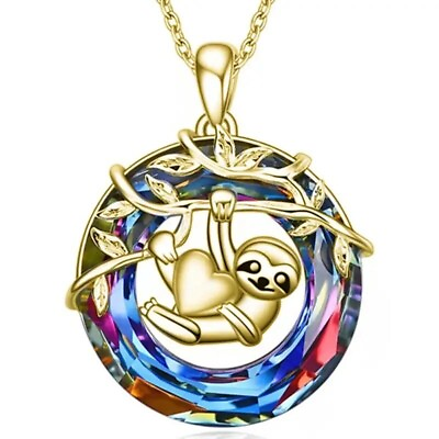 #ad Branch Circle Ring Colorful Pendant Cute Animal Sloth Personality Jewelry Gift $9.98
