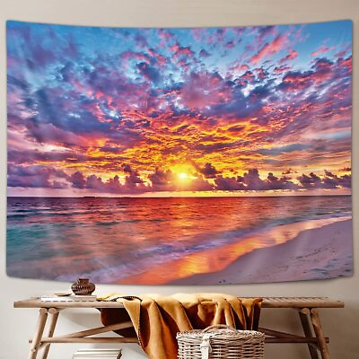 #ad Tropical Ocean Sunset Clouds Extra Large Tapestry Wall Hanging Fabric Room Decor $13.36