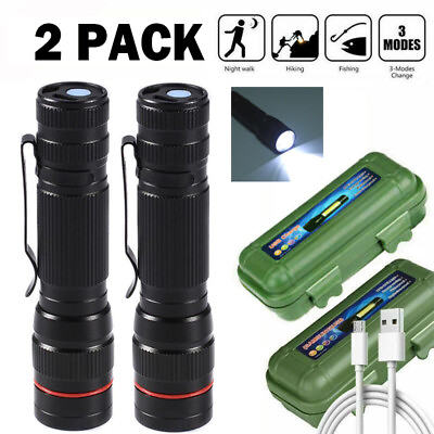 #ad 2x Super Bright LED Tactical Flashlight Zoomable Rechargeable Adjustable 3 Mode $9.99