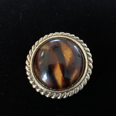 #ad Vintage W. Germany Tiger’s Eye Amber Scarf Clip Glass Cabochon Marked $21.25
