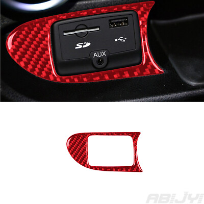 #ad For 2014 2017 Fiat 500L Red Carbon Fiber Interior USB AUX Input Cover Trim $7.99