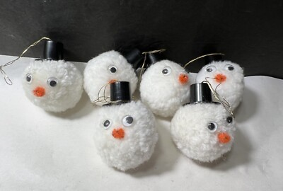 #ad Vintage Christmas Pom Pom Ornaments Snowman Top Hat $20.00