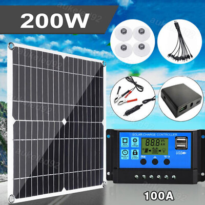 200 Watts Solar Panel Kit 100A 12V Battery Charger with Controller Caravan Boat $35.99