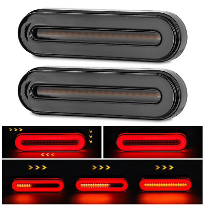#ad 2x Flowing 5quot; Red Amber Oval LED Truck Trailer Stop Signal Tail Brake Lights DRL $19.48
