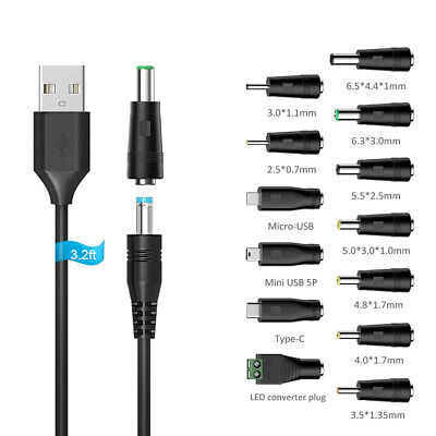 #ad 5V Universal DC Power Cable USB to DC 5.5x2.1mm Charging Cord with 13pcs Adapter $12.96