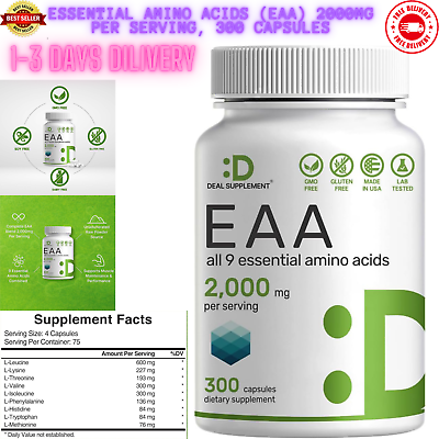 #ad Essential Amino Acids Supplement EAA 2000mg All 9 High Potency 300 Capsules $14.85