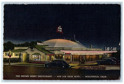 #ad #ad 1950 The Brown Derby Restaurant View Classic Car At Night Hollywood CA Postcard $29.95