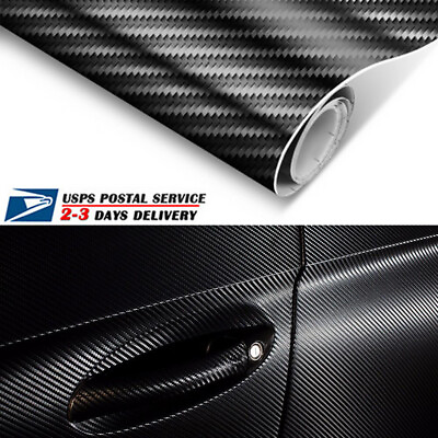 #ad #ad 30*76cm 5D Black Carbon Fiber Vinyl Film Ultra Shiny Car Wrap Roll Sticker $9.49