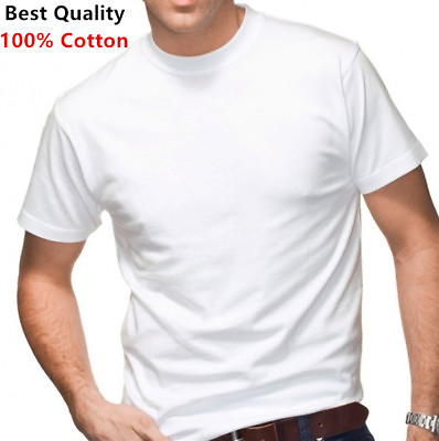 #ad New 12 Pack Men#x27;s 100% Cotton Tagless T Shirt Undershirt Tee Plain White S XL $45.99