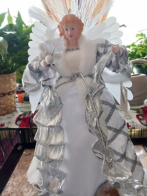 #ad NEW Christmas Silver White Fiber Optic Angel 18quot; tall Table Top Figuren Topper $24.29