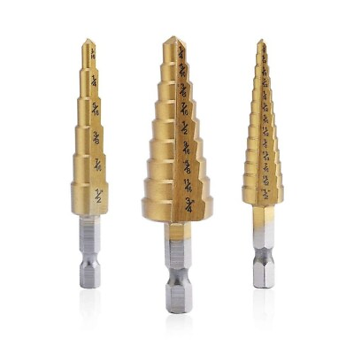 #ad Step Drill Bit Set Titanium CoatedHigh Speed Steel Drill Cone Bits3 Piece $6.95