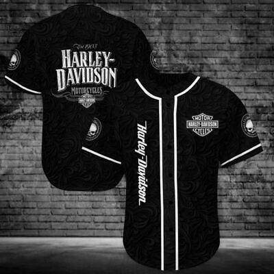 #ad Personalized Harley Davidson Black Baseball Jersey 3D S 5XL Limited Edition $30.90