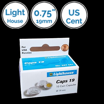 #ad LightHouse Box 10 Lots 0.75 IN 19 mm Coin Capsules Direct Fit For US Cent Penny $8.95