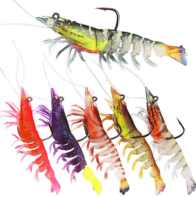 #ad Lot of 6X Glow Prawn Shrimp Fishing Simulation Soft Lure Hook Bait Salt Sea Lure $38.69