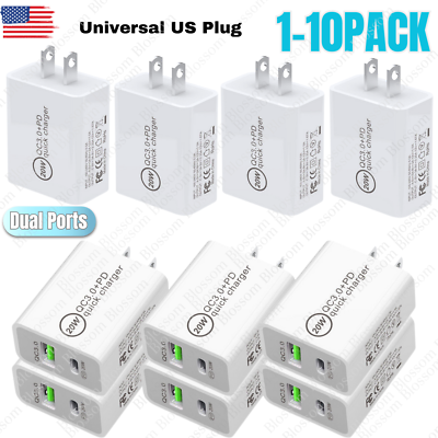 #ad Dual Ports Universal Fast Charger Adapter 20W PD Type C QC USB Charging Cube Lot $5.98