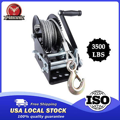 #ad 3500lbs Dual Gear Hand Winch Hand Crank Manual Boat ATV RV Trailer 33ft Cable $49.99