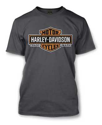 #ad Harley Davidson Men#x27;s Elongated Orange Bar amp; Shield Charcoal T Shirt 30291961 $28.95