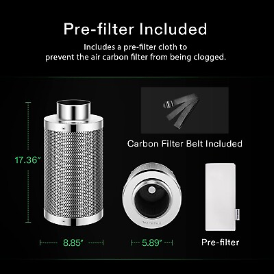 Air Carbon Filter 6quot; Australian Charcoal Odor Control Hydroponics Grow Tent $59.99
