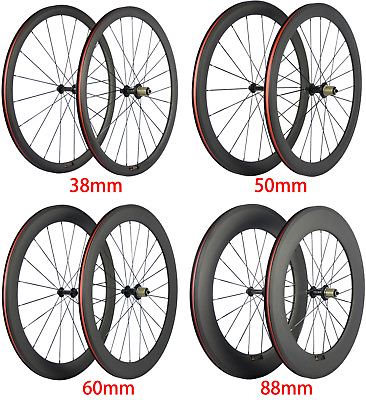 #ad 38 50 60 88mm Carbon Wheels Road Bike Bicycle Racing Wheelset Full Carbon Fiber $337.50