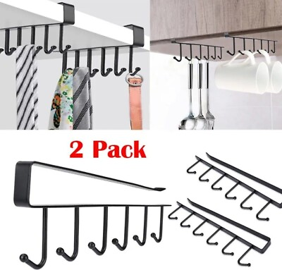 #ad Under Cabinet Hanger Rack 6 Hooks Kitchen Cupboard Storage Cupboard Shelf Hook $9.99