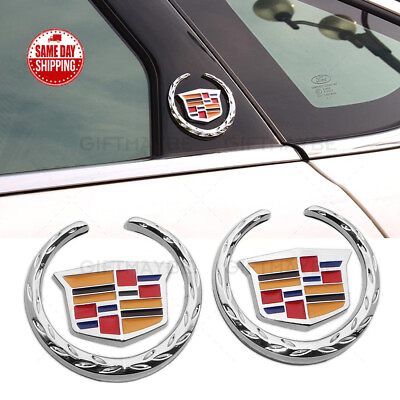 #ad 2pcs For Cadillac Fender Marker Door Logo Badge Emblem Car Decoration Sport V $14.99