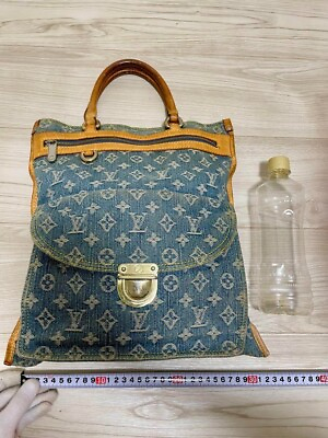 #ad LOUIS VUITTON Flat Shopper Tote Hand Bag M95018 Monogram Denim Blue Auth $810.00