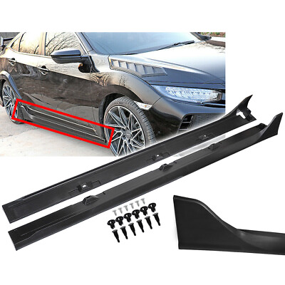#ad Side Skirt Extension For 16 2020 Honda CIVIC 4DR Sedan LX EX Si Blk Type R Style $85.40