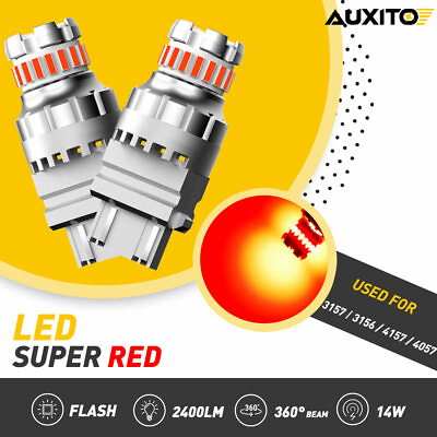 #ad AUXITO 3157 3156 Red LED Strobe Flashing Blinking Brake Tail Light Parking Bulbs $12.91