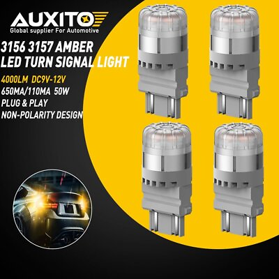 #ad AUXITO 4 X Amber Yellow 3157 3156 9SMD LED Turn Signal Parking Stop Light Bulbs $21.99