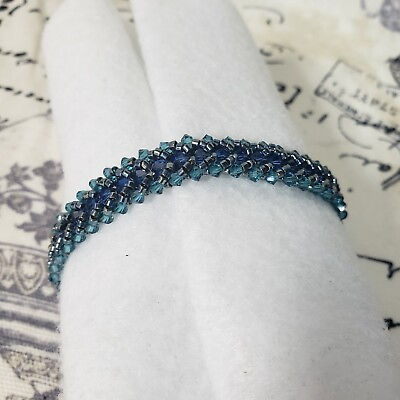 #ad Womens Blue Handmade Bead Toggle Loop Bracelet $12.59