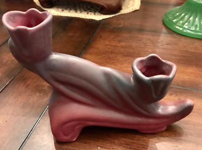 #ad Vintage Van Briggle CO Candlestick Holder Double Tulip Matte Mulberry Pottery $18.95