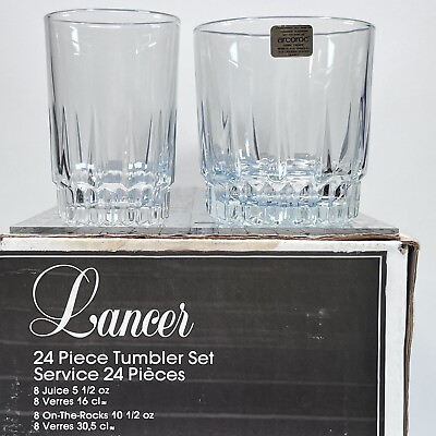 #ad New Set Of 2 Arcoroc Lancer Glasses Juice 5.5 Oz amp; On the Rocks 10.5 Oz France $14.99