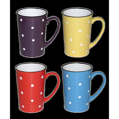 #ad 4 Pc 14oz Multi Color Ceramic Coffee Mug Set Polka Dot $14.38