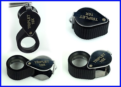 #ad 10 x Power Loupe Triplet Black Chrome Jewelers Loupe Lens Magnifier Best Deal $17.63