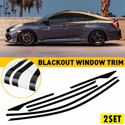 #ad 2Set Chrome Delete Overlay Blackout fit 2016 21 Honda Sedan Civic Window Trim BL $18.99