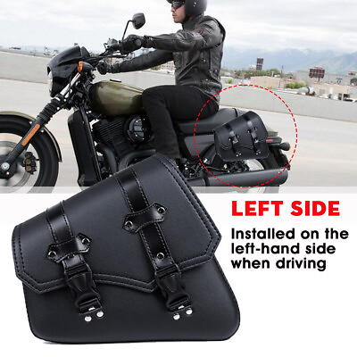 #ad Left Side Motorcycle Black Side Saddle Bags PU Waterproof Tool Bag Universal NEW $28.49