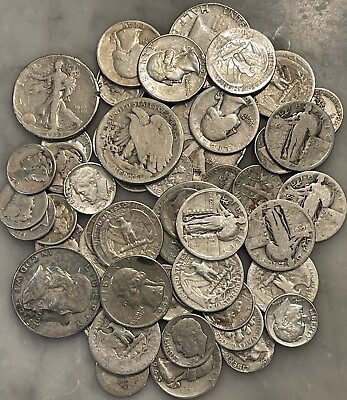 #ad $10 Face 90% Silver CULL Lot Mercury Walking Liberty Franklin amp; More Mixed $198.95