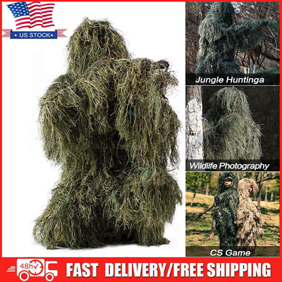 #ad 3D Camouflage Ghillie Suits Woodland Jungle Clothes for Hunting Military Cosplay $33.99