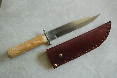 Custom Carbon Steel Blade Knife with Antler Handle Hand Sewn Leather Sheath $60.00