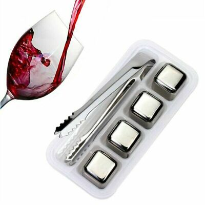 #ad 4Pcs Stainless Steel Ice Cubes Reusable Chilling Stones for Whiskey Wine US $8.99