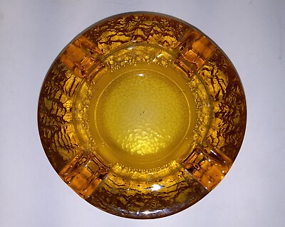 #ad Vtg Amber Yellow Ashtray Glass 4.5quot; $10.95