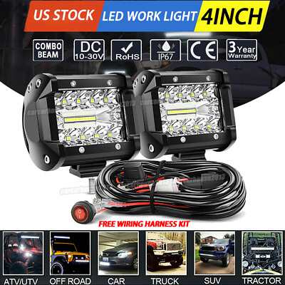 #ad 4quot; LED Work Light Bar Pods Flood Spot Combo Fog Driving Kit ATV Offroad Wiring $24.55