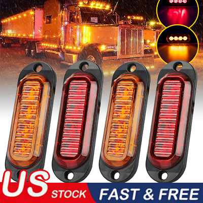 #ad 4LED Side Marker Amber Red Lights Clearance Light Truck Trailer RV Waterproof $11.99